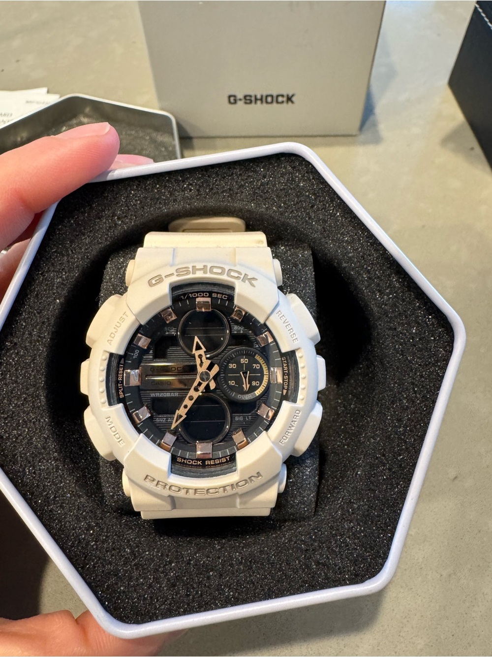 Casio G-SHOCK White and Black Analog-Digital Men's Watch with Rose Gold Accents